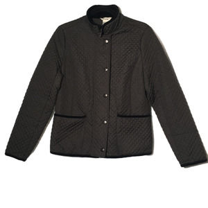 Cambridge Dry Goods Black Quilted Zip Jacket Velvet Accents Size Small